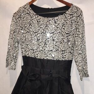 Jessica Howard A-Line Cocktail Dress | Rose Sequined Top With Black Satin Bottom